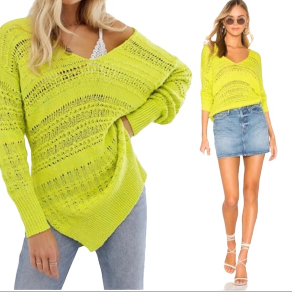 Free People Sweaters - FREE PEOPLE Hot Tropics Open Knit Sweater Limelight Combo- Medium NWT